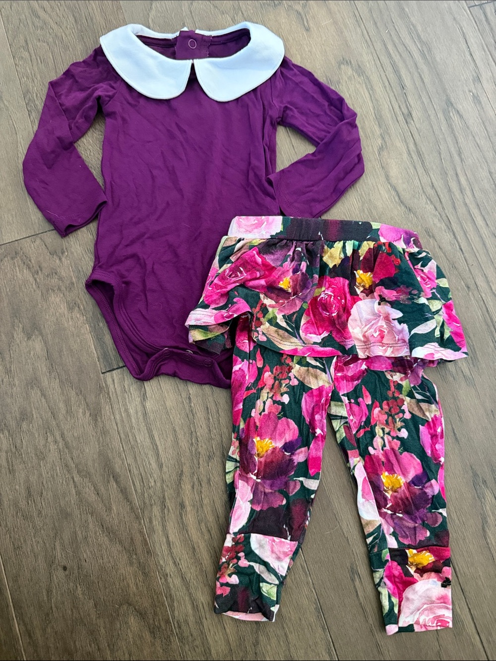 Posh Peanut bamboo Purple Bodysuit with Floral Skirted Leggings
